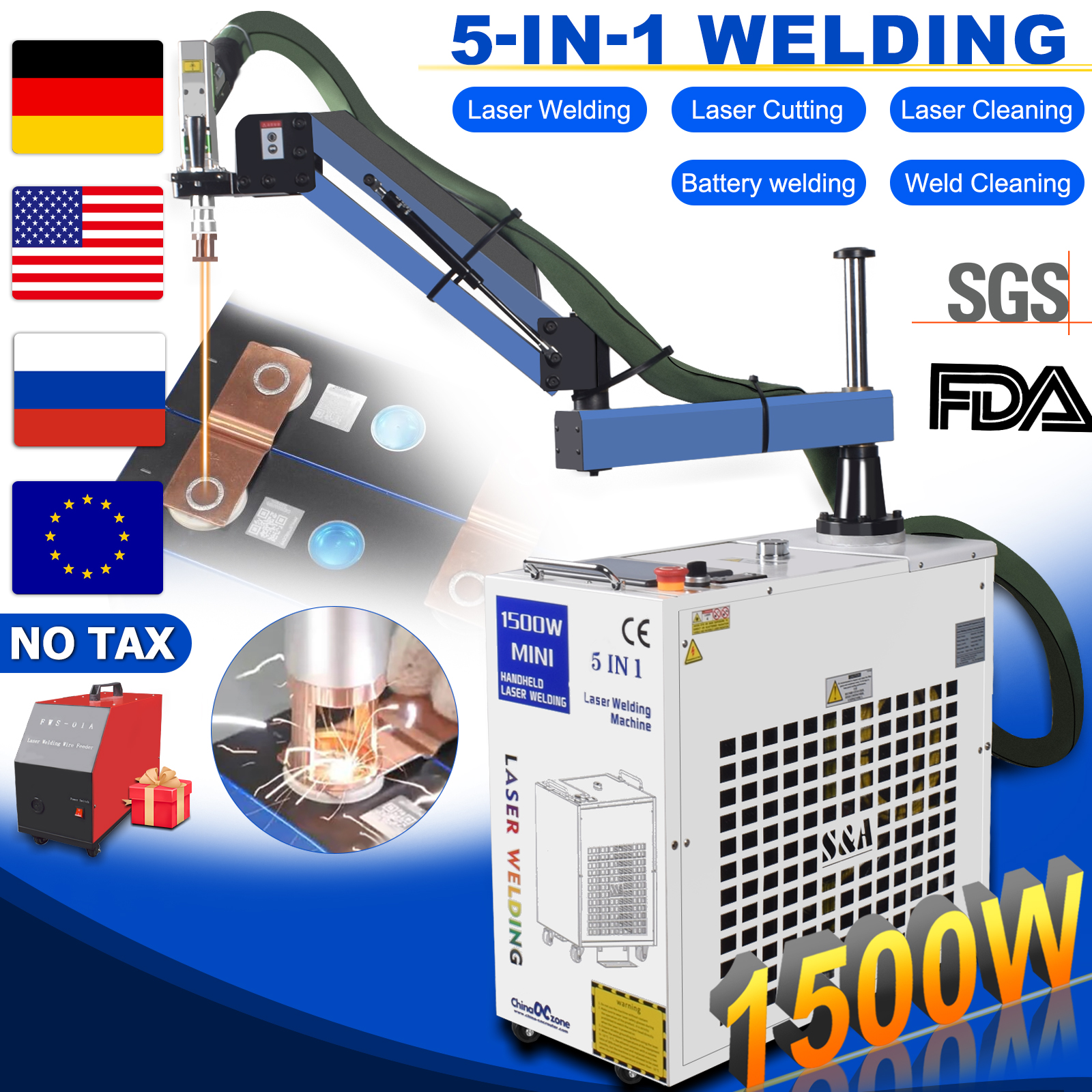 Industrial Laser Rust Remover - 1500W 5-IN-1 Laser Welder Welding Machine