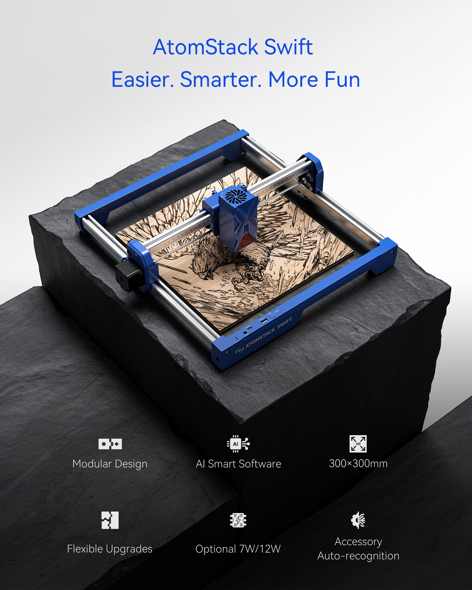 ATOMSTACK Swift 7W Portable La – обзор и цена Laser Engraving Software